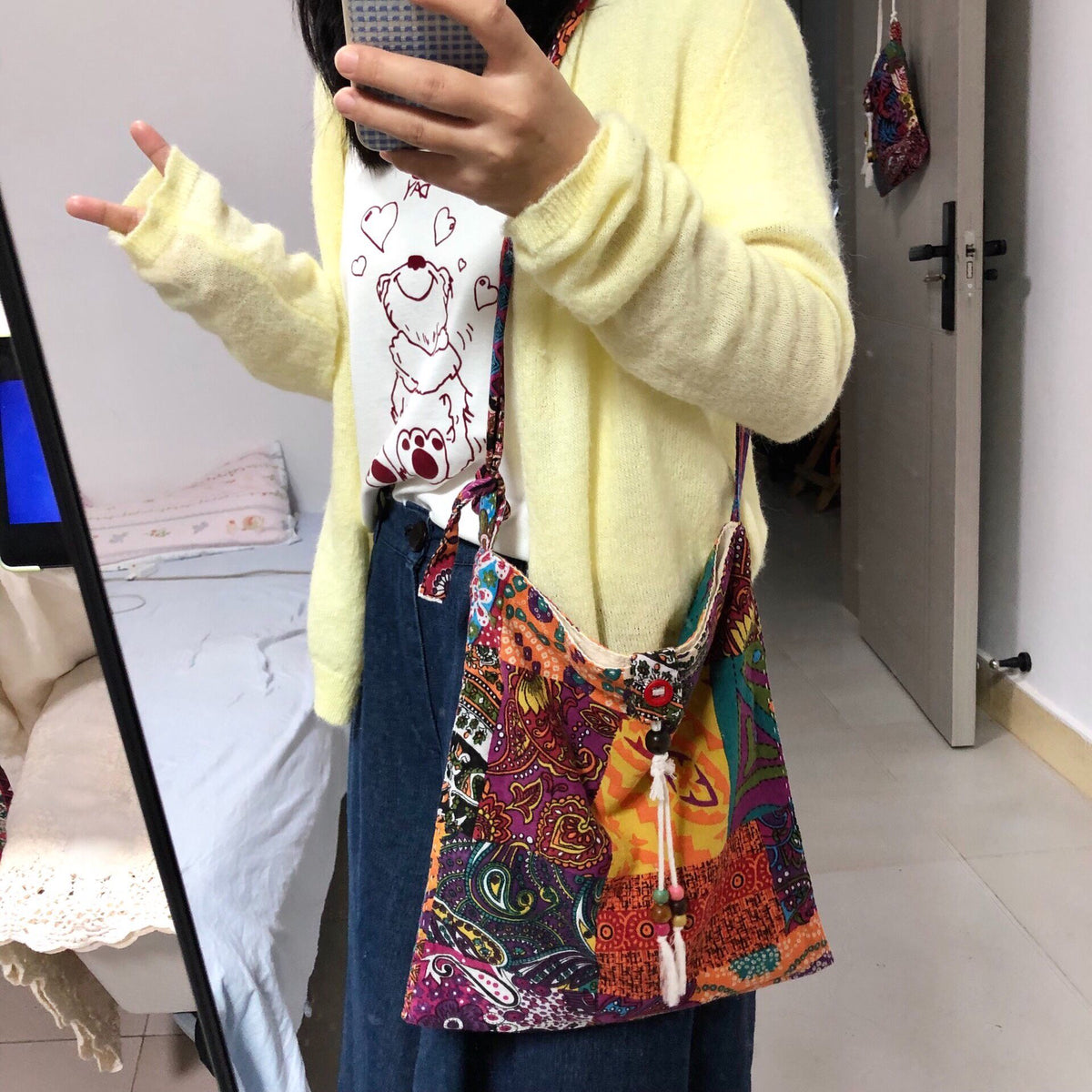 Handmade Patchwork Canvas Crossbody Shoulder Bag