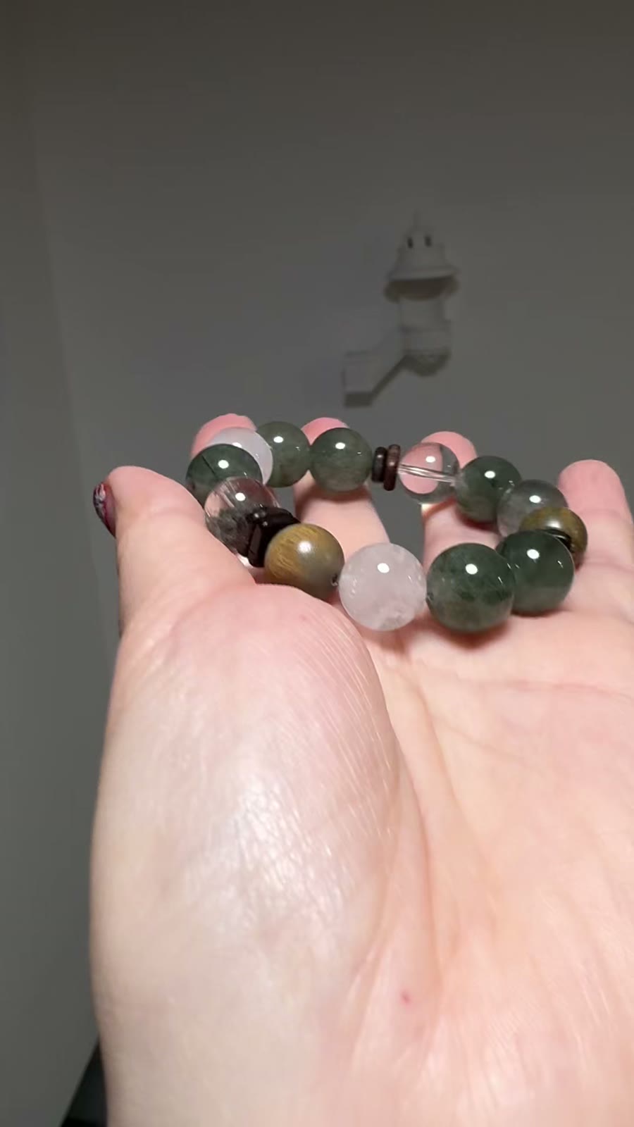 Green Phantom White Quartz Sandalwood Bead Bracelet