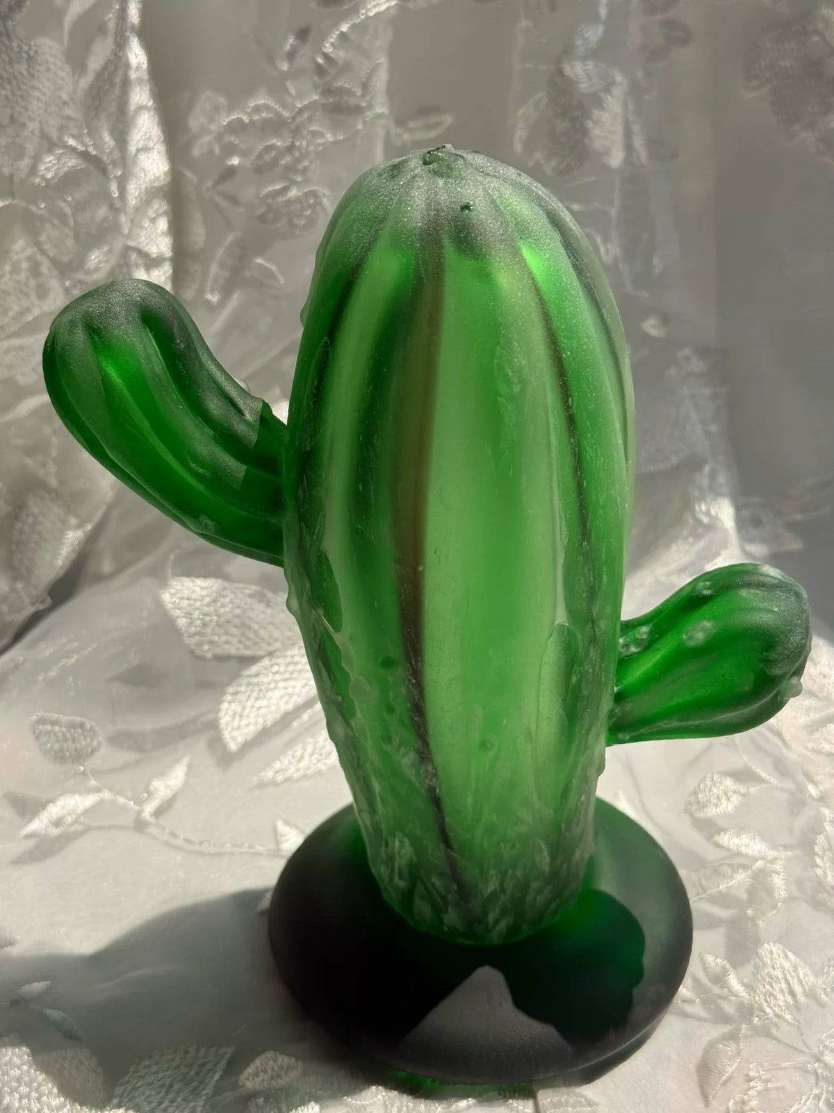 Vintage Glass Cactus Figurine Matte Green