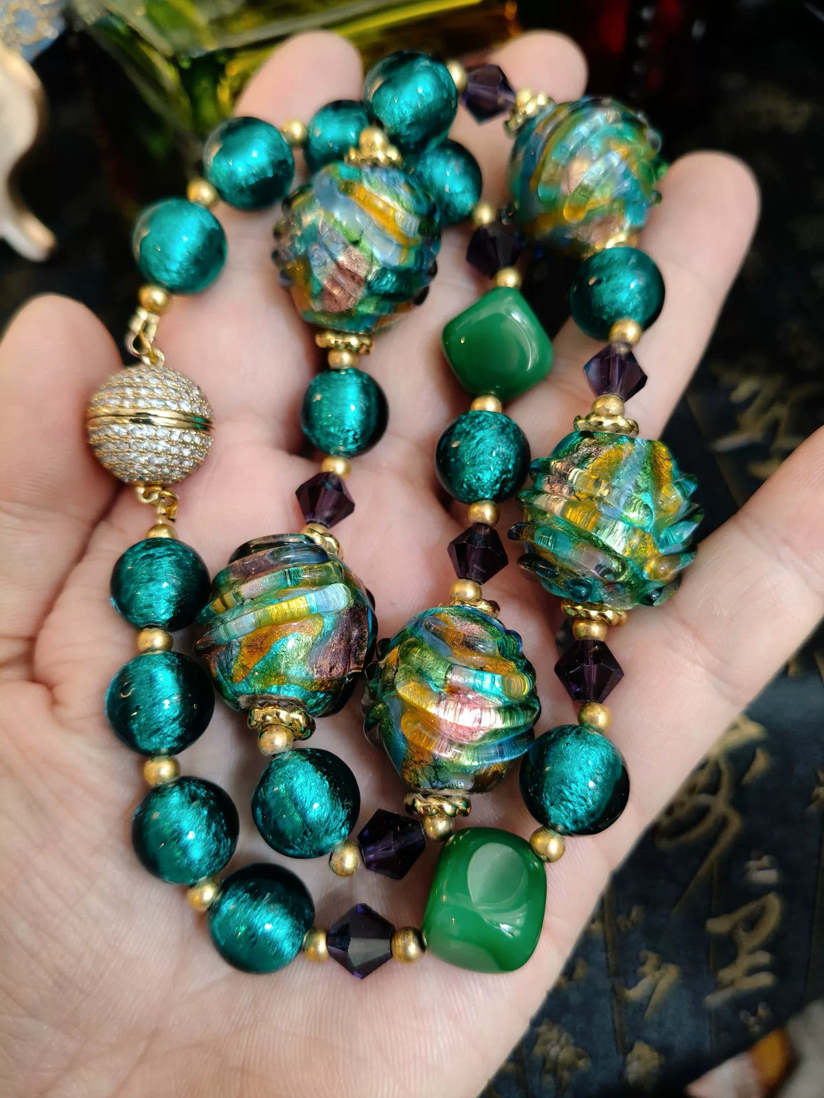 Vintage Glazen Kraal Agate Ketting