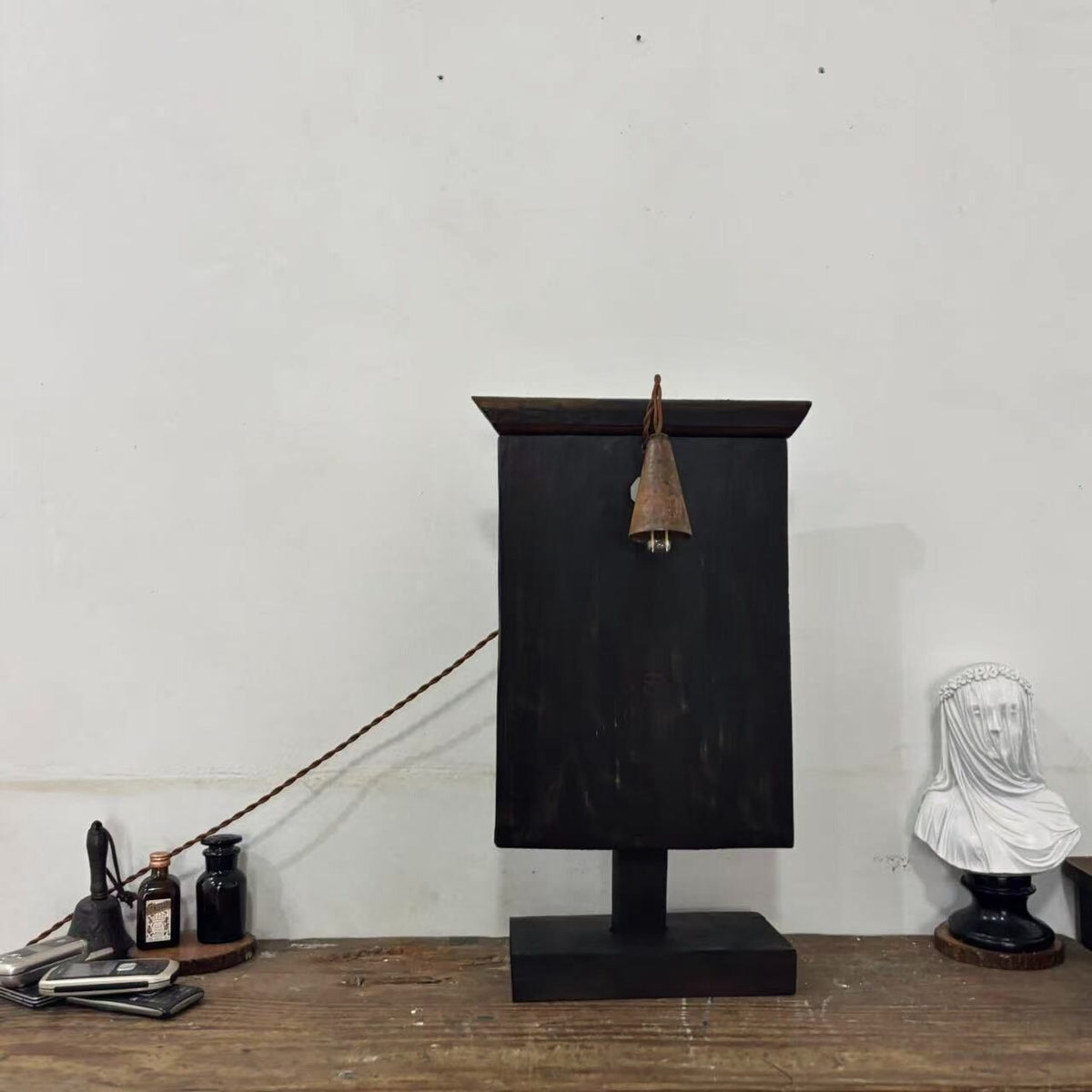 Vintage Solid Wood Table Lamp Rustic Industrial