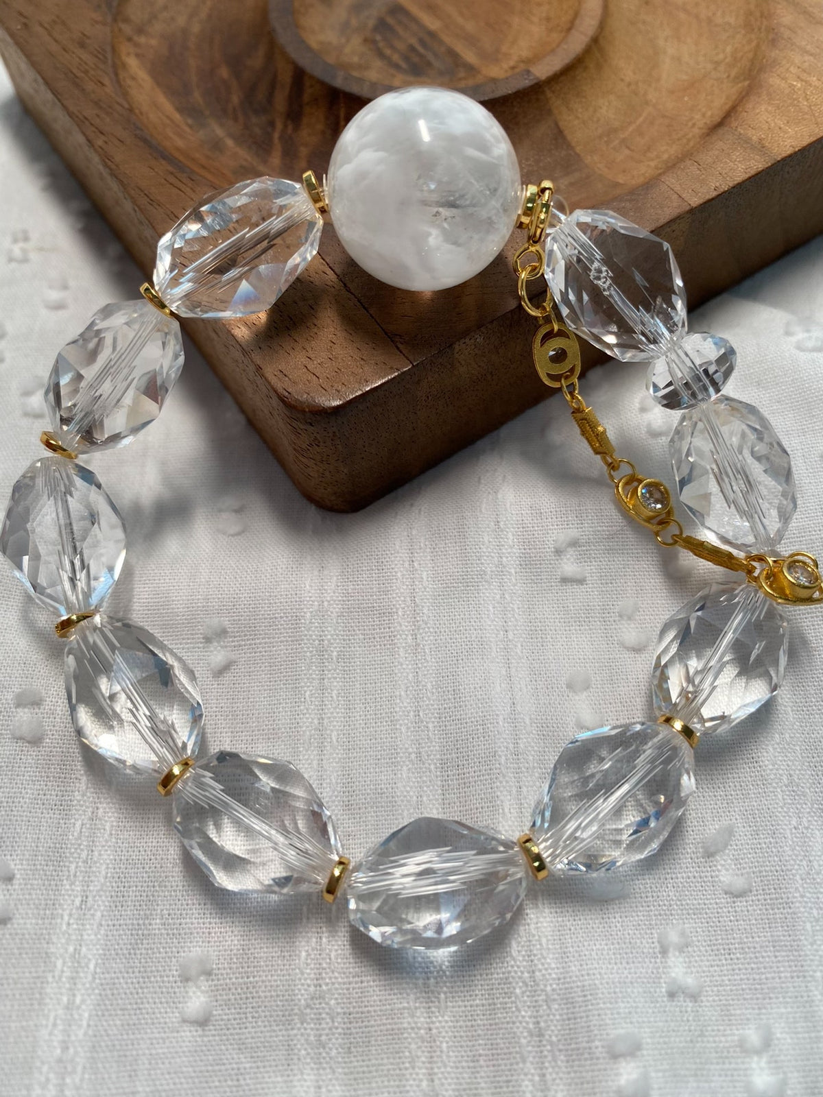 Clear Quartz Snowflake Phantom Beaded Bracelet