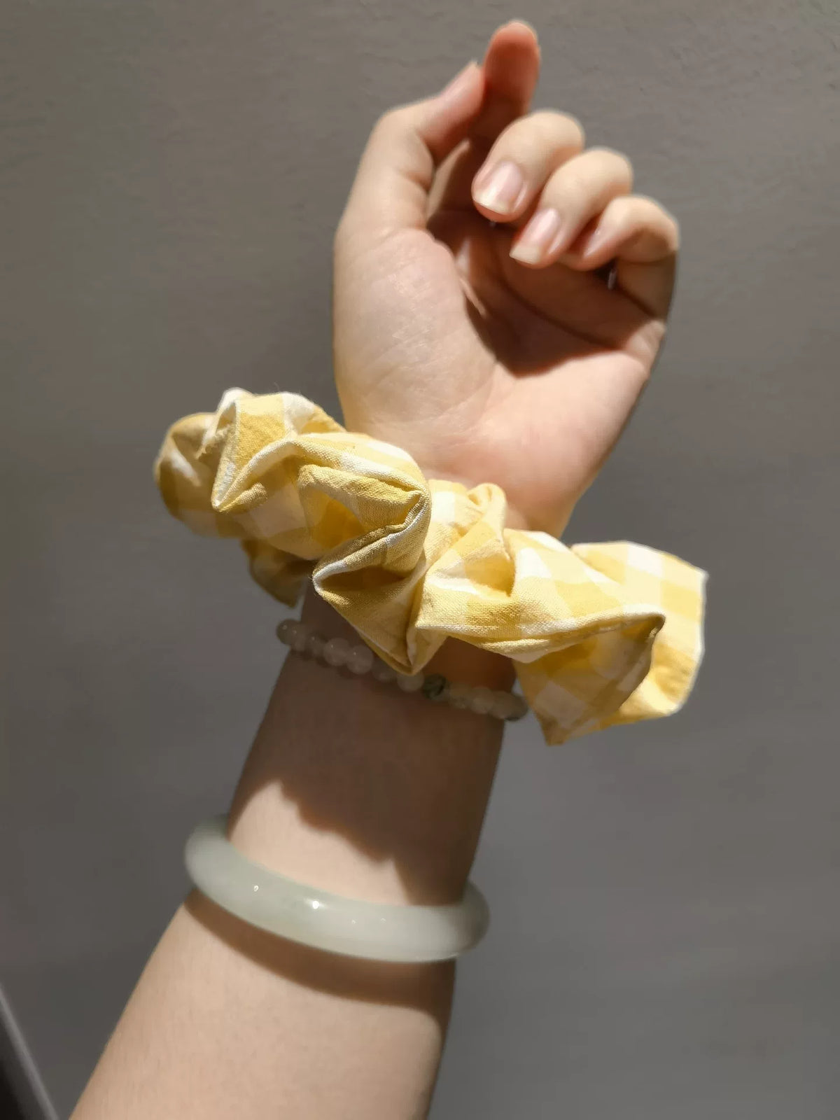 Handmade Yellow Gingham Cotton Scrunchie
