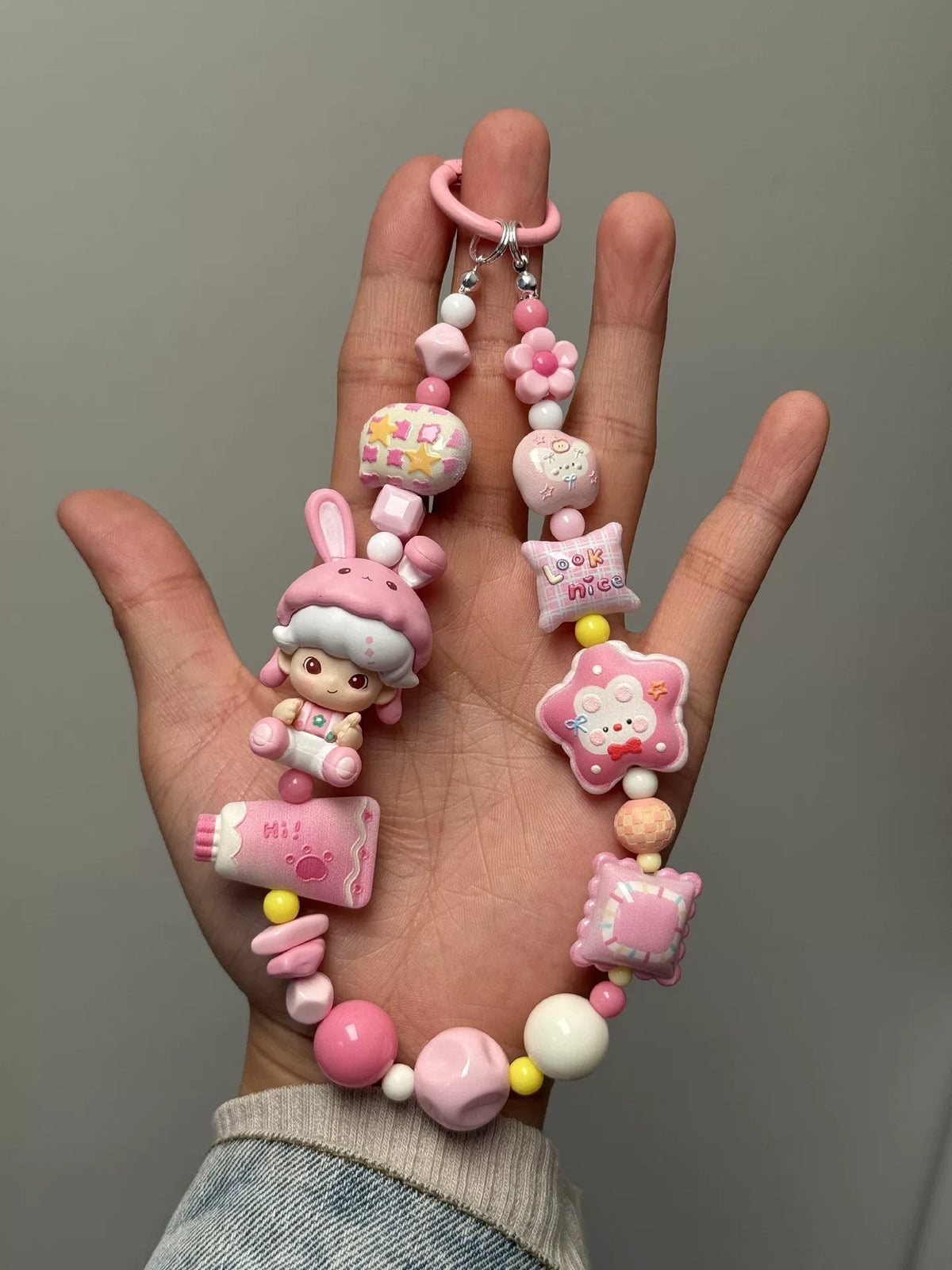 Pastel Pink Bunny Doll Phone Strap Keychain