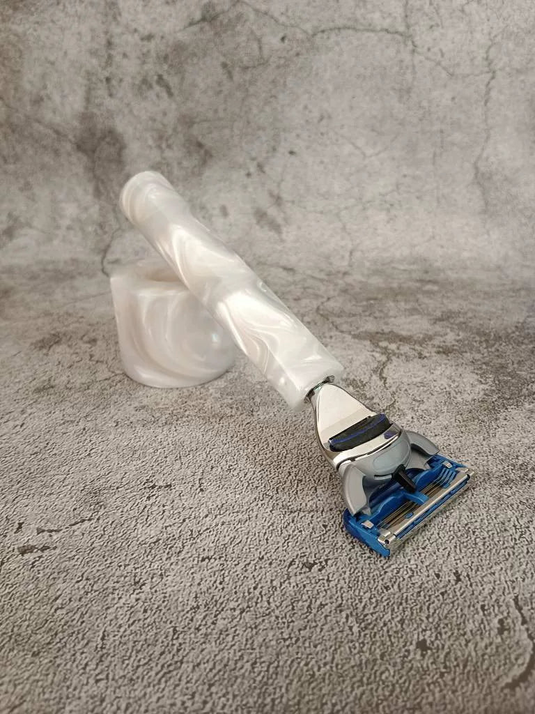 Handcrafted Aluminum Resin Razor with Stand