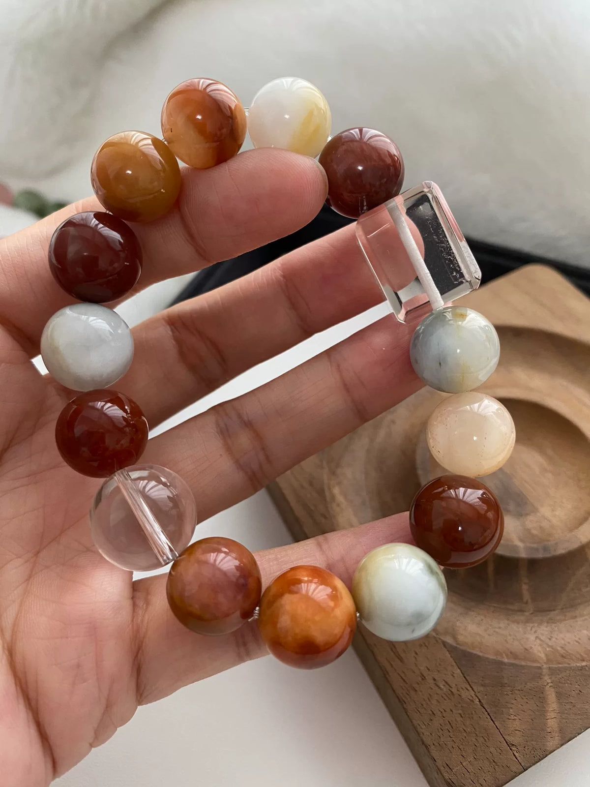 Pulseira de Cristal de Rabo de Coelho com Barra de Quartzo Transparente