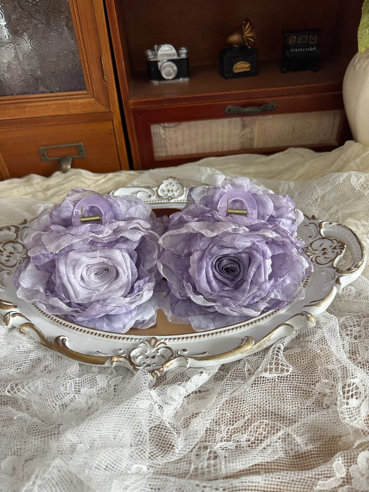 Lavender Fabric Rose Hair Claw Clip