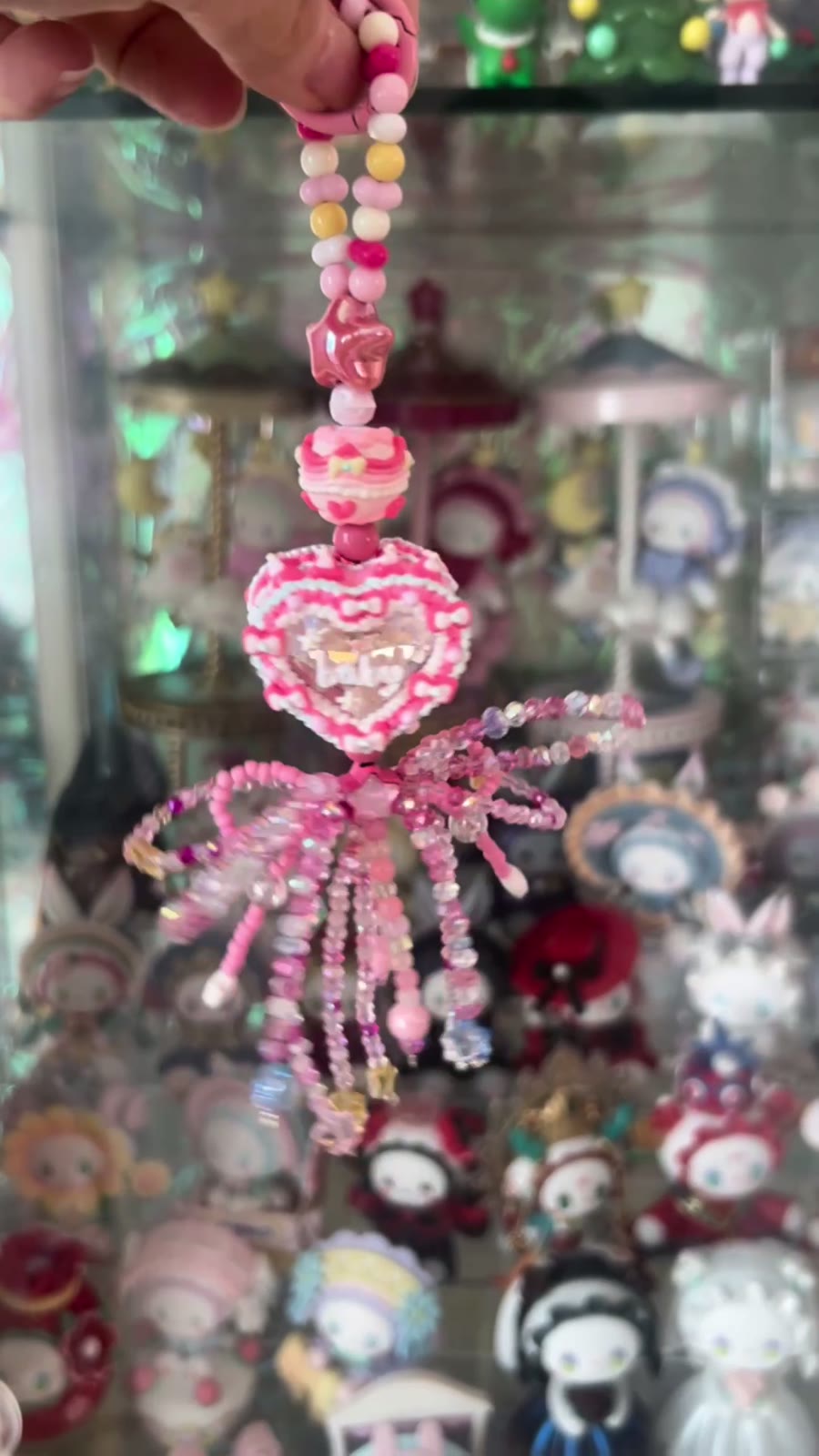 Acessório de Mala Charm de Coração com Miçangas Rosas