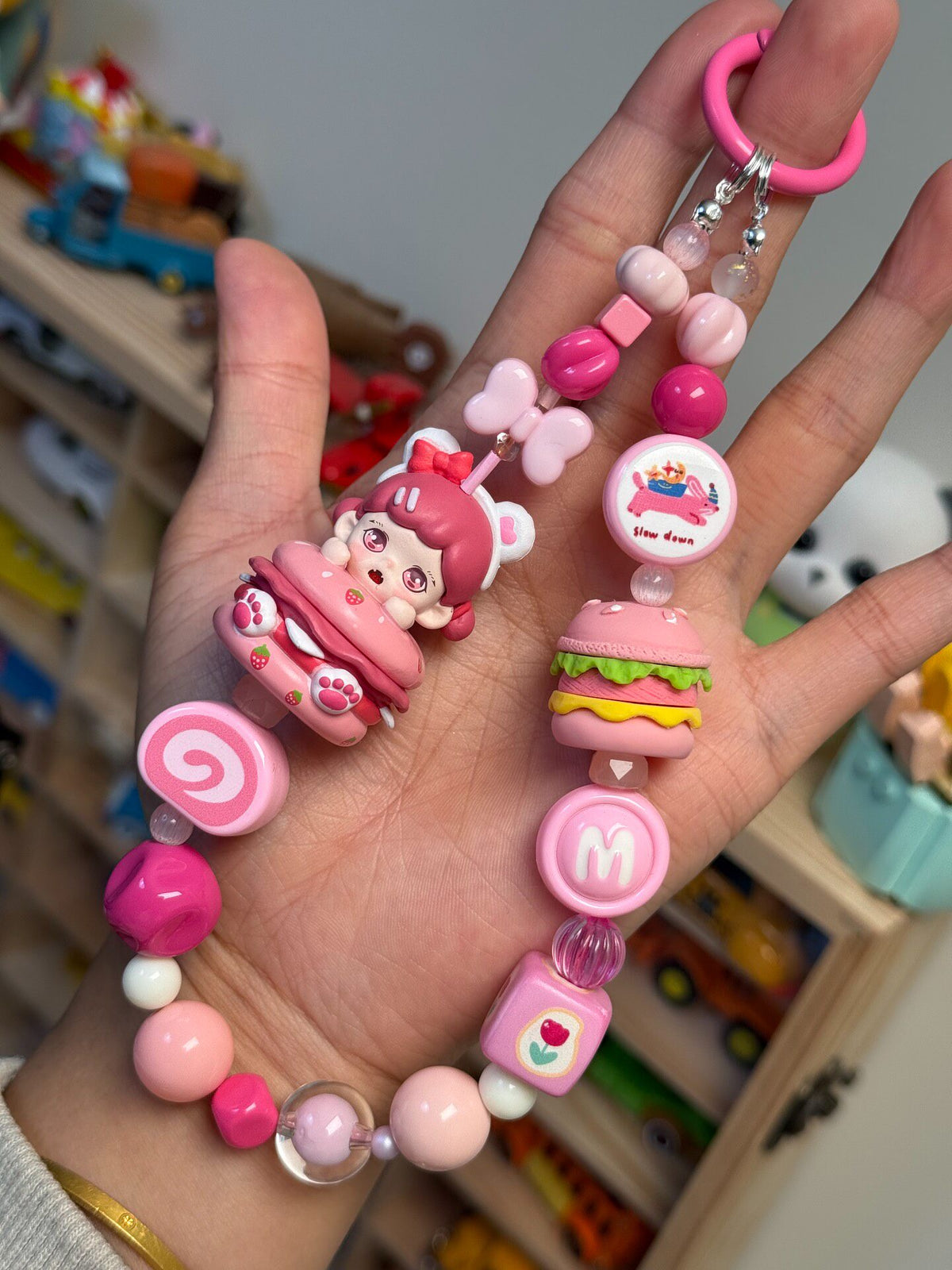 Pink Burger Character Beaded Phone Chain
