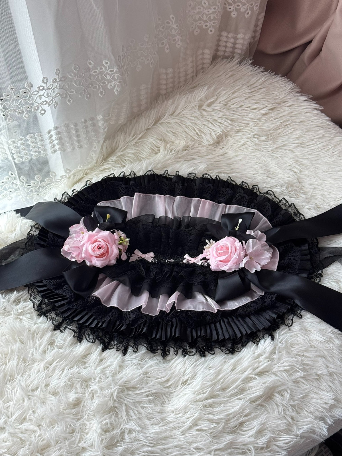 Black Pink Lolita Flat Hat Hair Accessory
