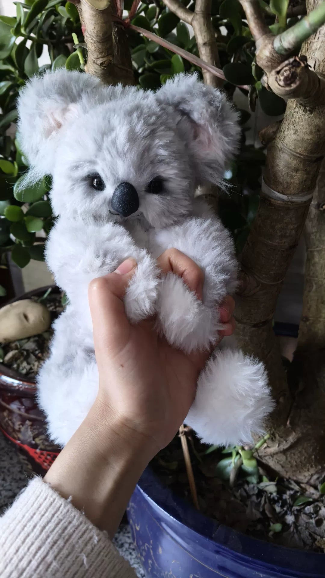 Peluche Koala Chibi Artisanale en Fausse Fourrure Grise
