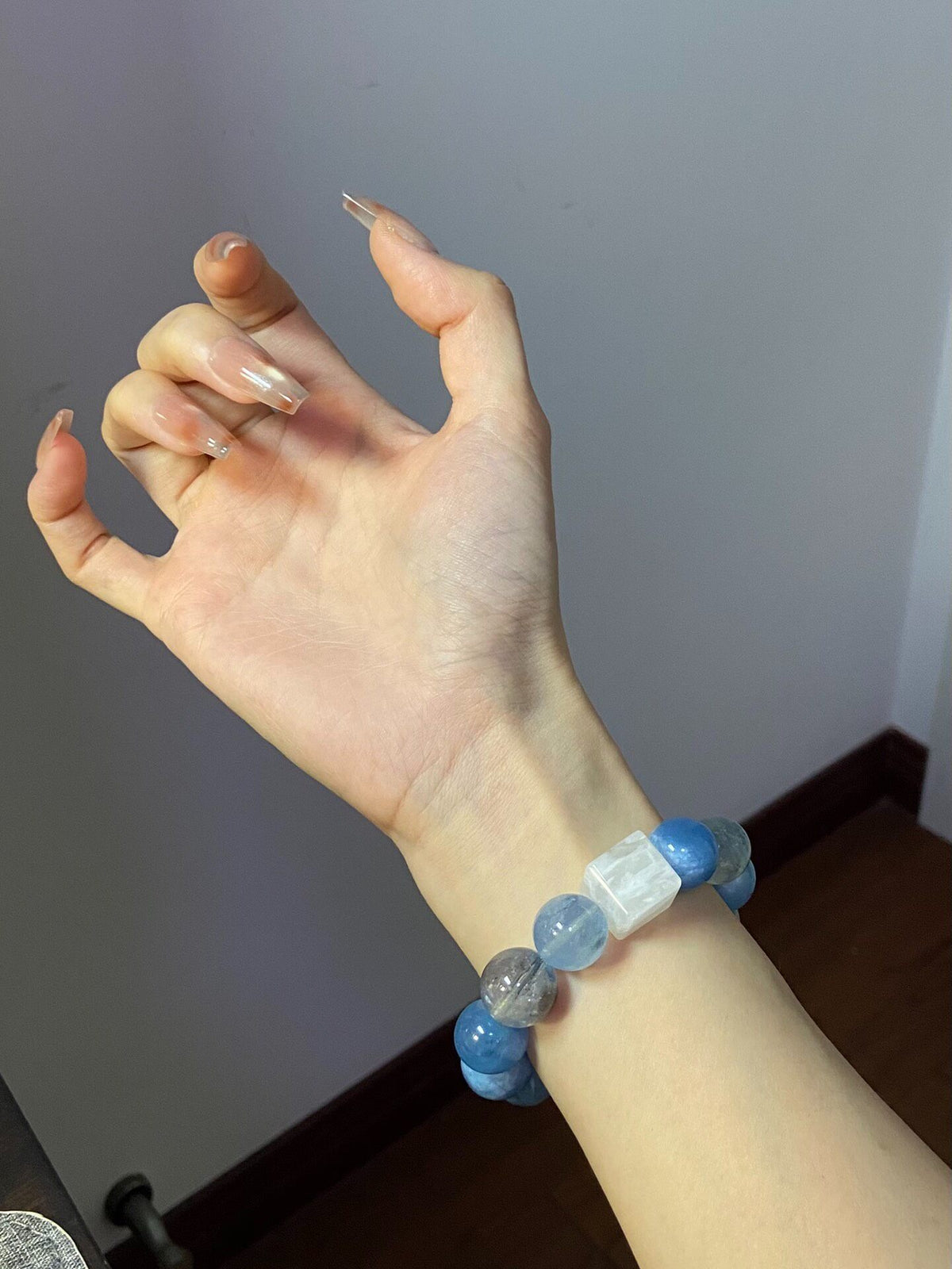 Natural Aquamarine Black Sparkle Snowflake Crystal Bracelet