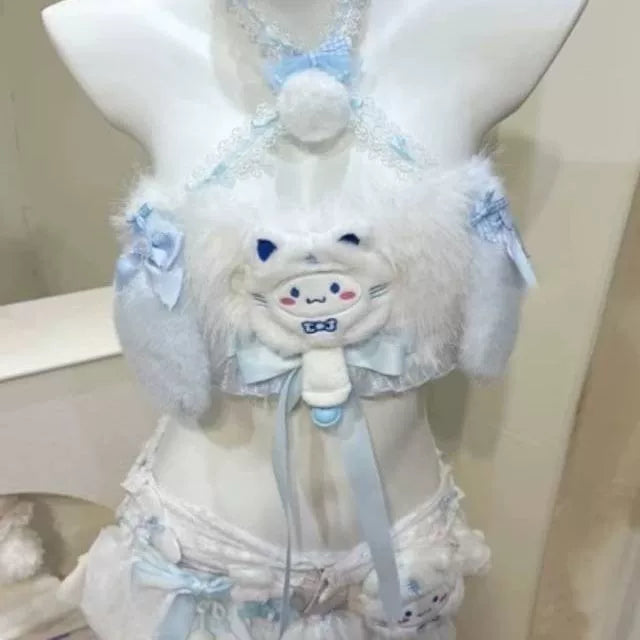 Blue Plush Cat Two Piece Pajama Set