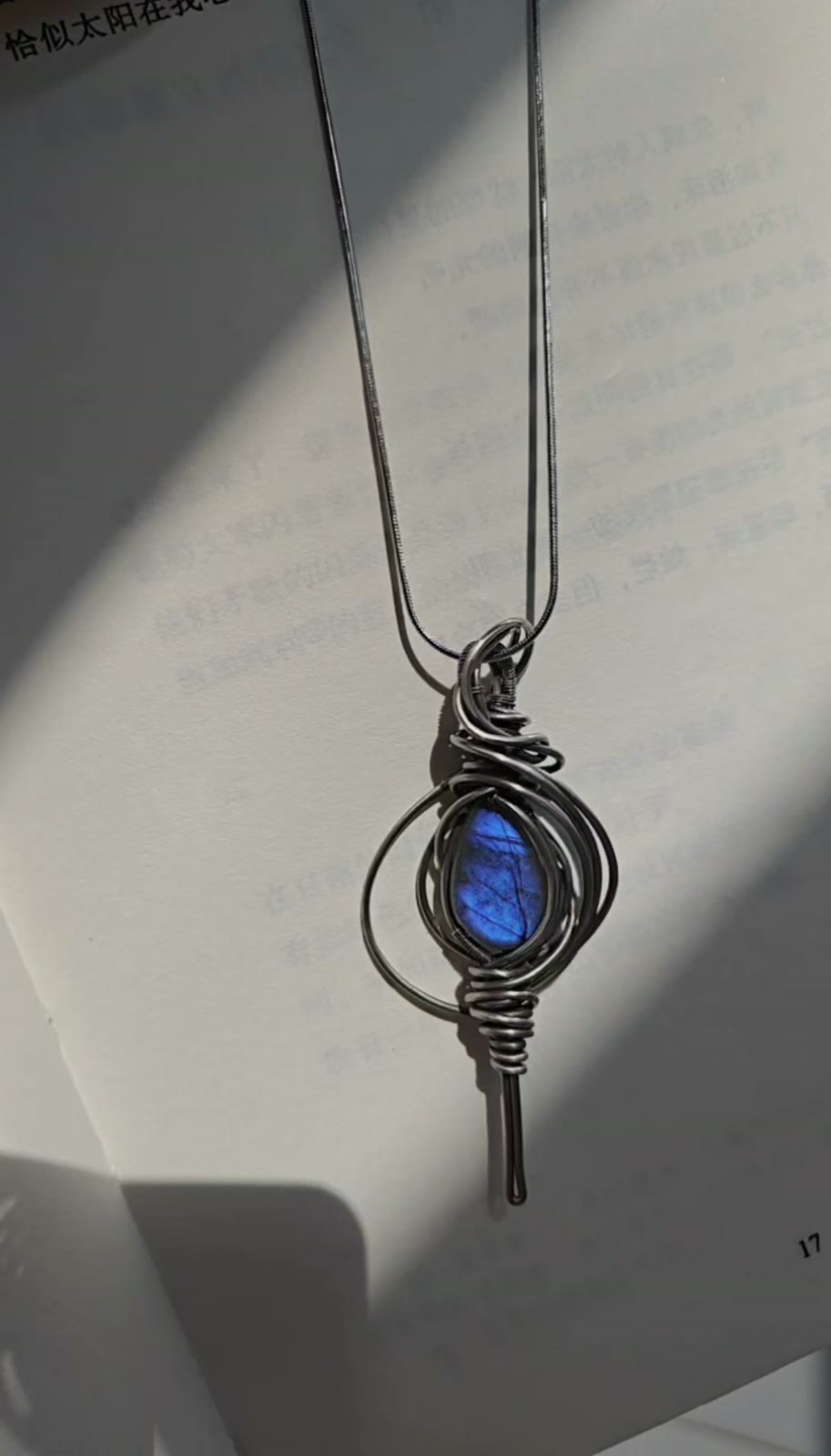 Labradorite Pendant Necklace Aged Copper Titanium Steel Chain