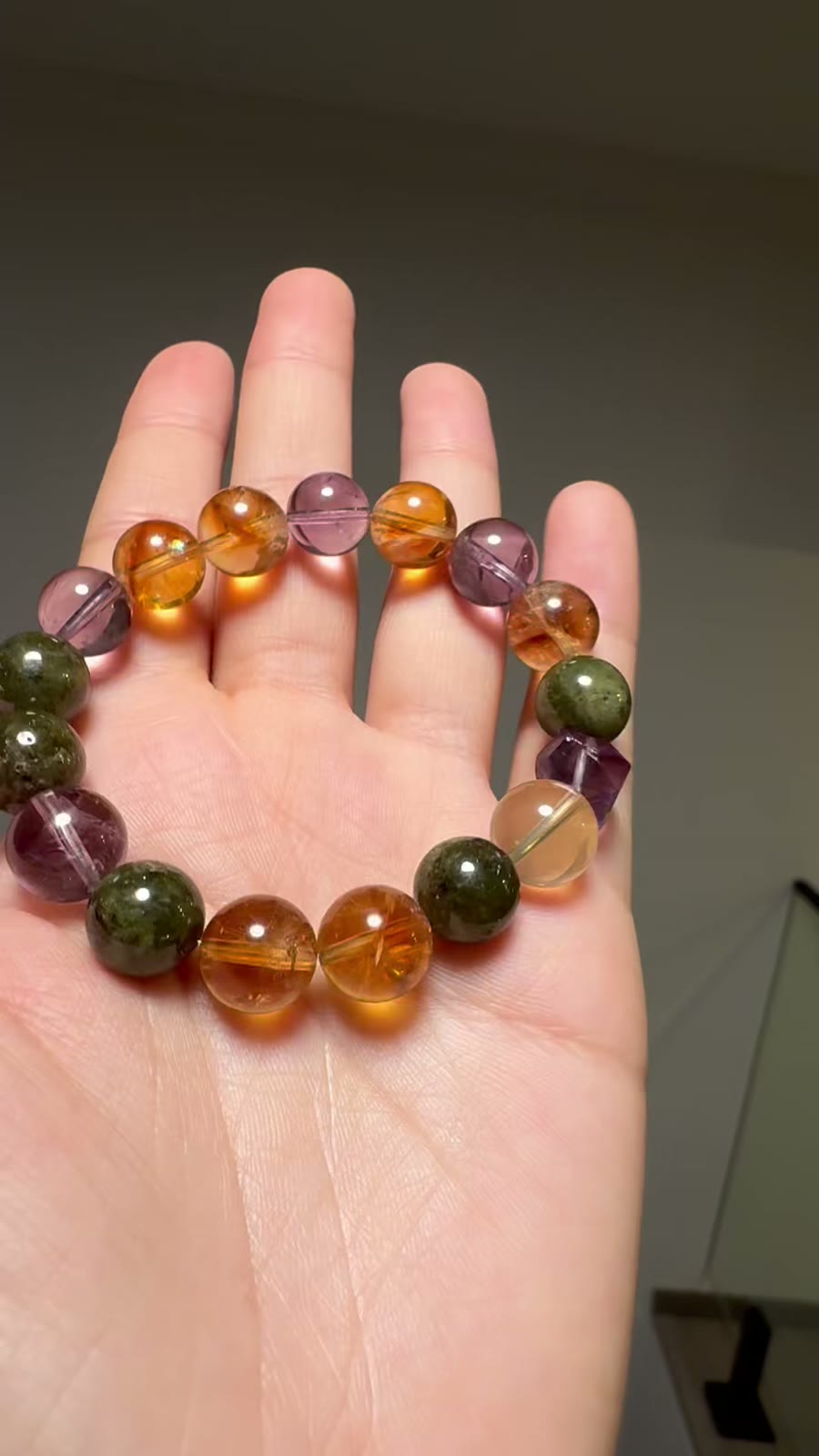 Amethyst Rutilated Quartz Tsavorite Beaded Bracelet
