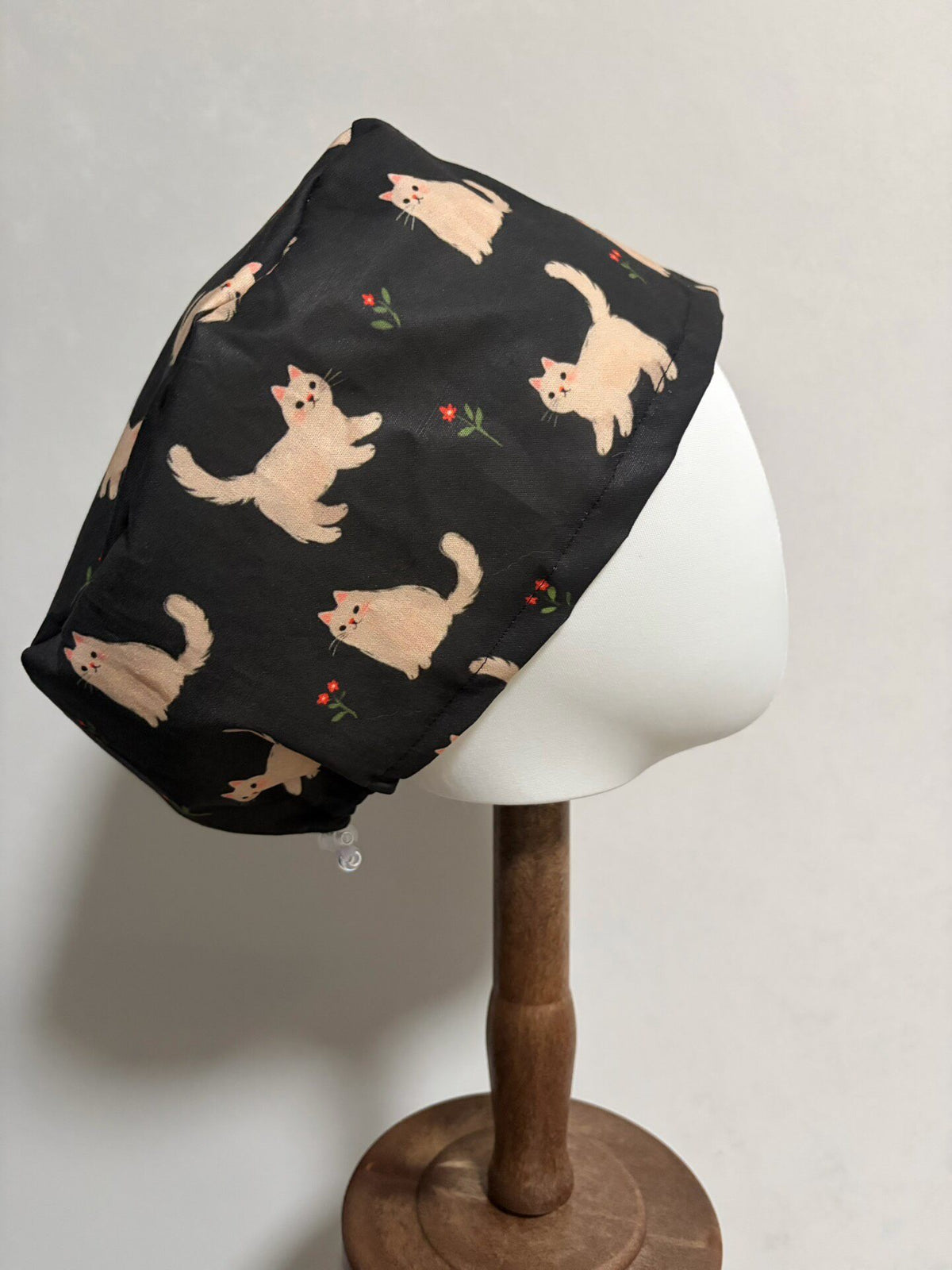 Black Floral Cat Cotton Surgical Cap