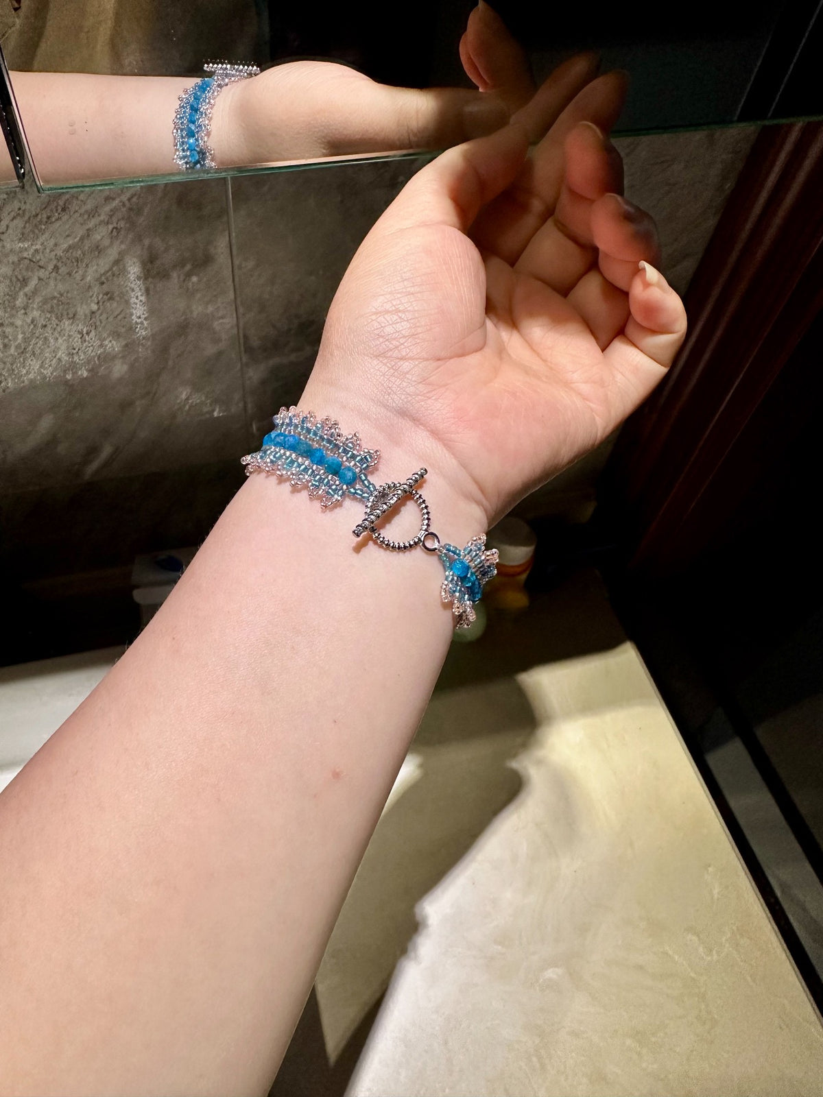 Handwoven Apatite Beaded Cuff Bracelet
