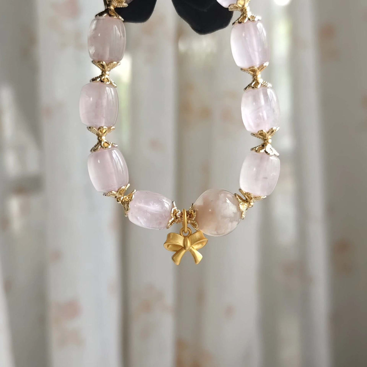Bracelet de perles quartz rose et agate sakura