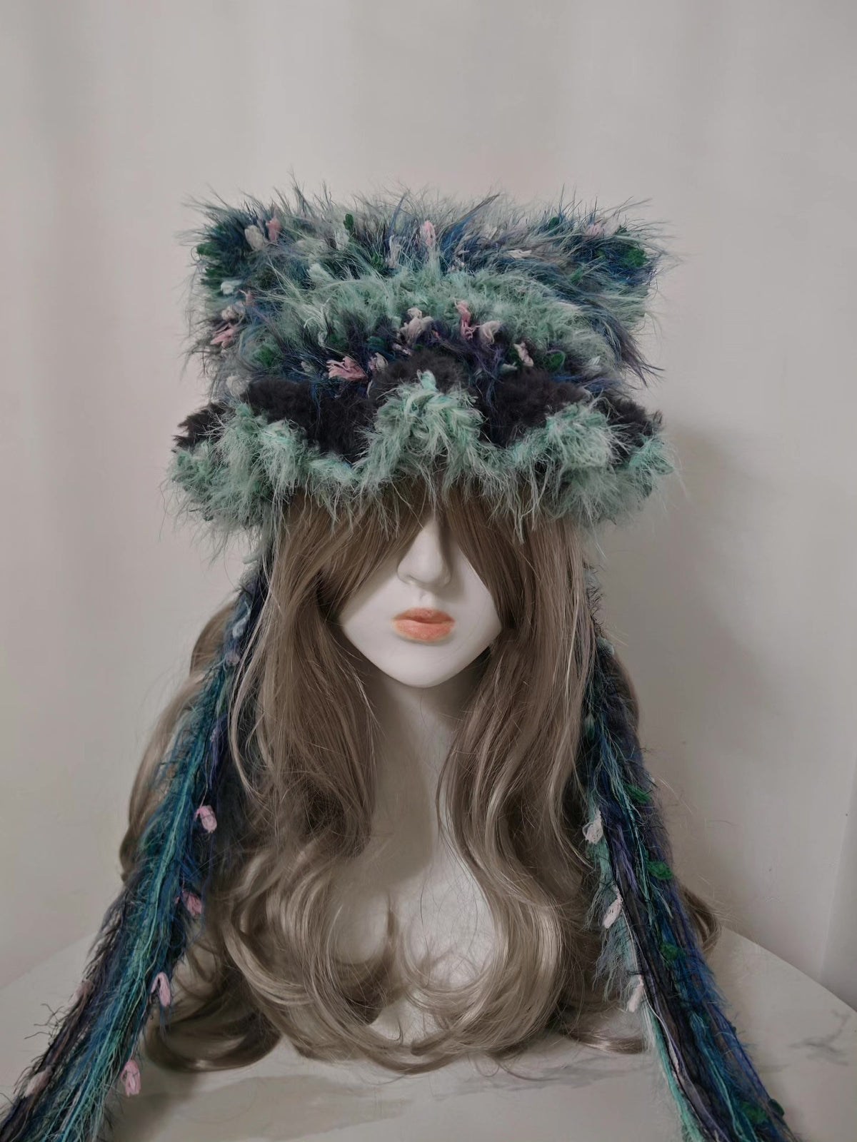 Misty Blue Cat Ear Hat Handcrafted Mixed Fiber