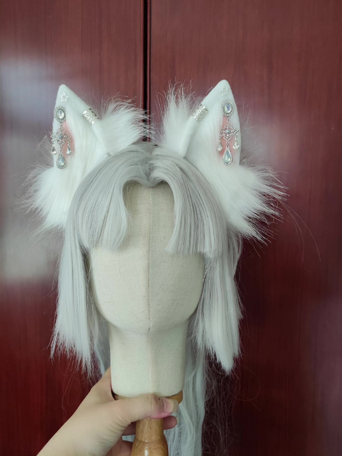 White Fox Animal Ear Headband with Crystal Decor