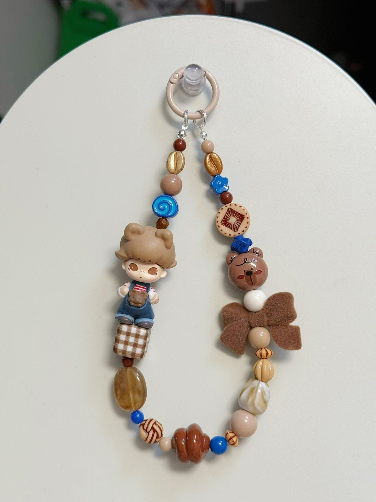 Beaded Bear Figurine Phone Strap Keychain
