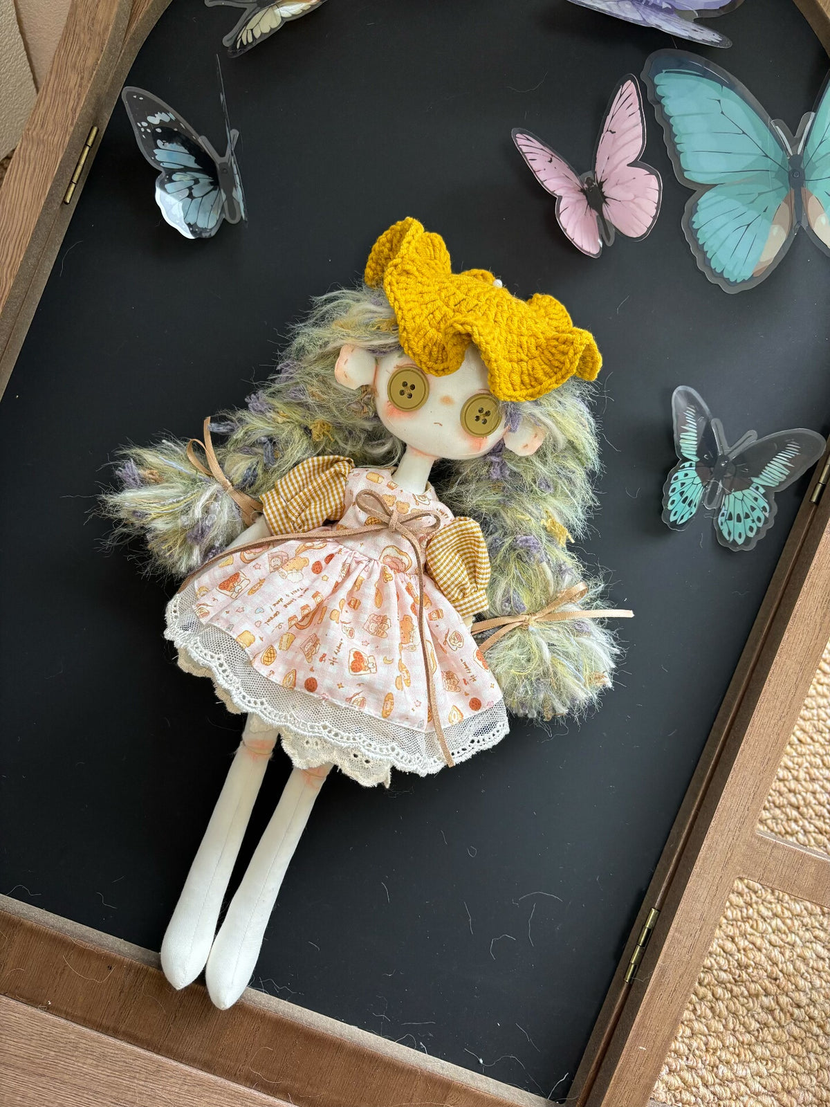 Handmade Button Eyed Art Doll 30 cm