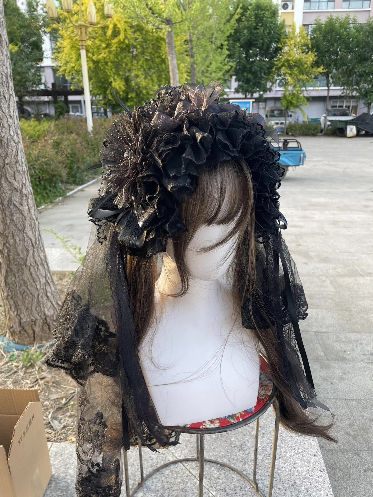 Zwarte Gotische Lolita Hoofdtooi met Tule Sluier