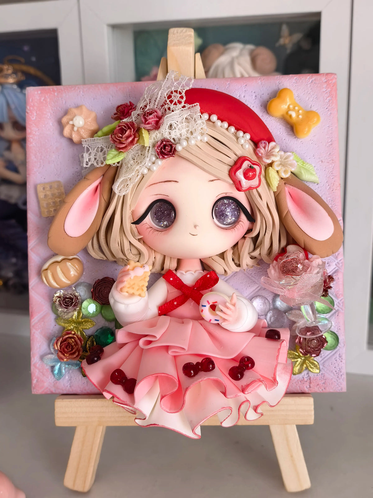 Handmade Clay Rabbit Girl Decorative Frame 10cm