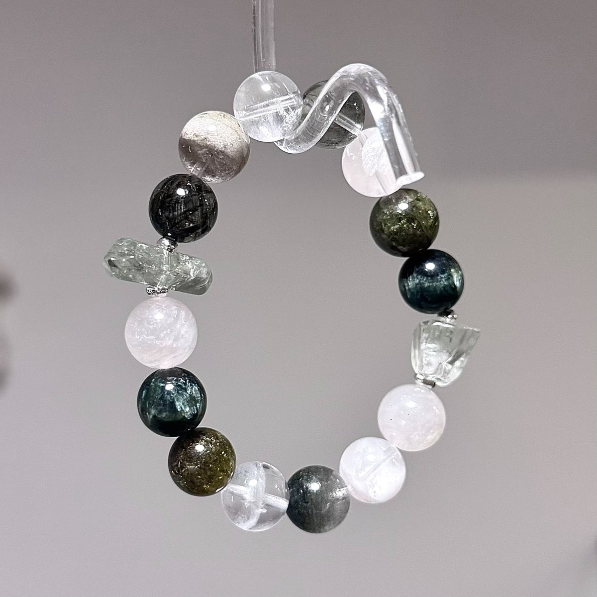Pulseira de Contas de Cristal Fantasma Verde Pedra Lua e Dragão