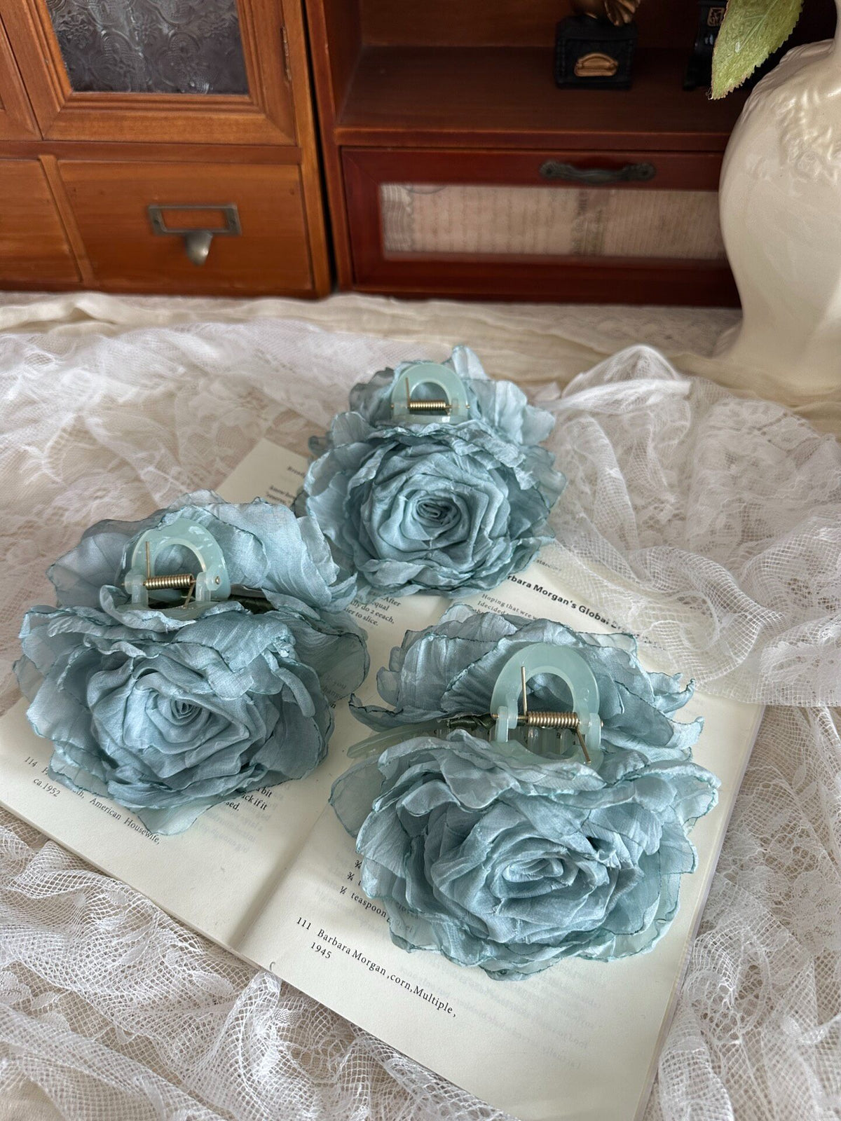Handcrafted Fabric Rose Hair Claw Clip