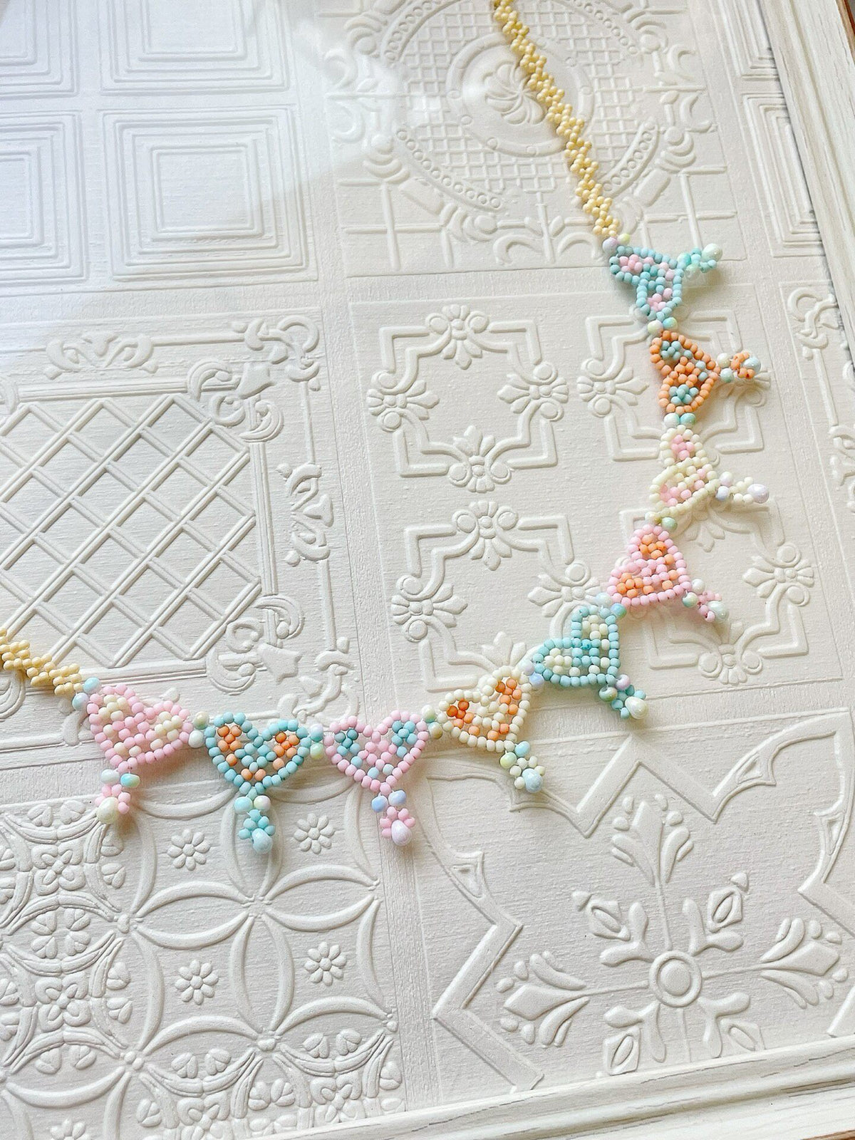 Handcrafted Beaded Carousel Necklace Pastel Macaron Colors