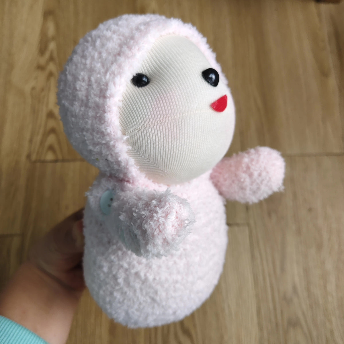 Handgjort rosa strumpmjukdjur 22 cm
