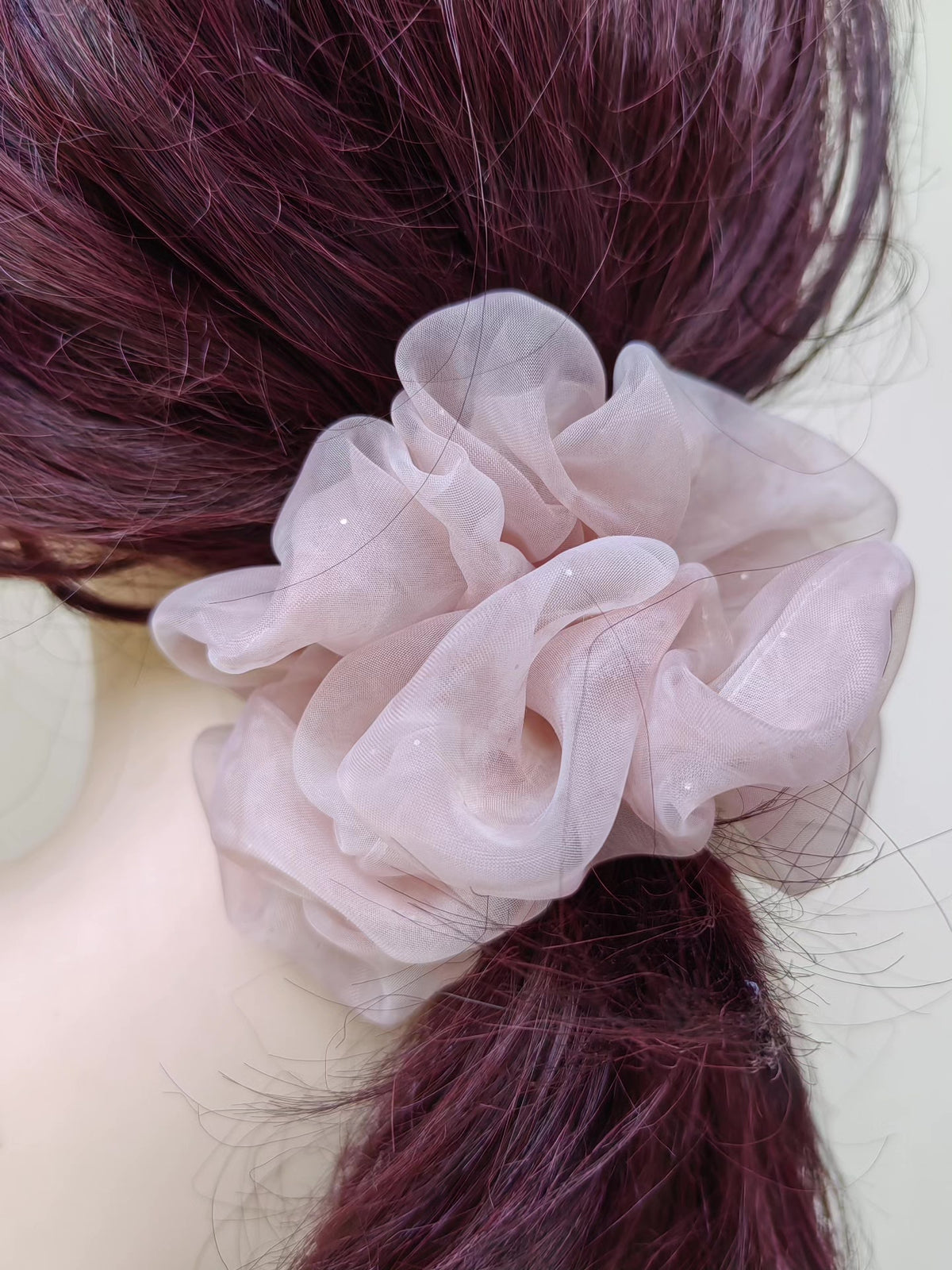 Scrunchie de Organza Rosa Pálido Grande