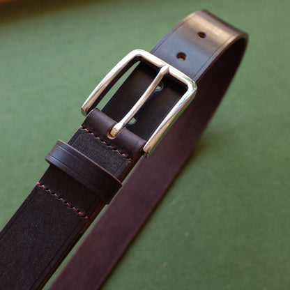 Dark Brown Leather Belt with Silver Buckle