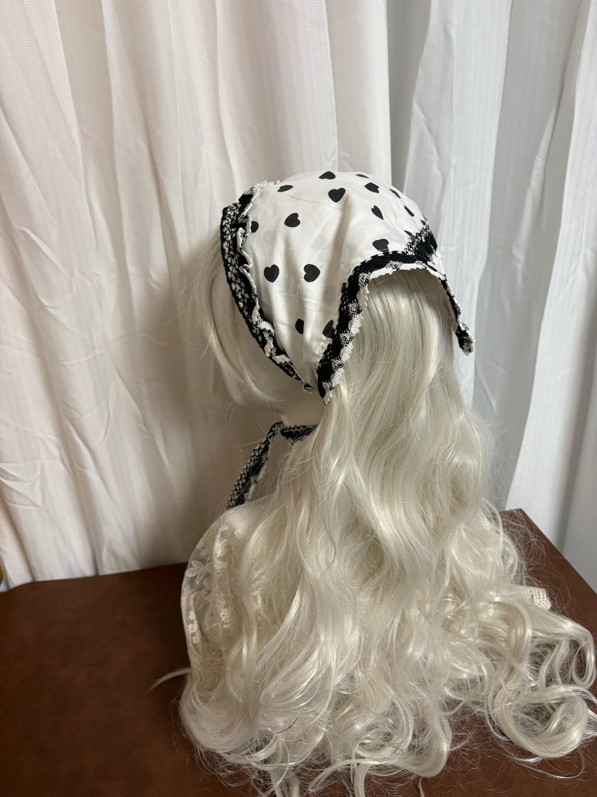 リバーシブル 白黒ハート柄 ヘッドスカーフ ボンネット