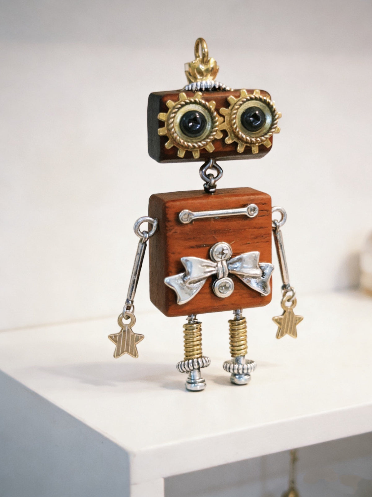 Statuetta Robot Steampunk in Legno e Metallo