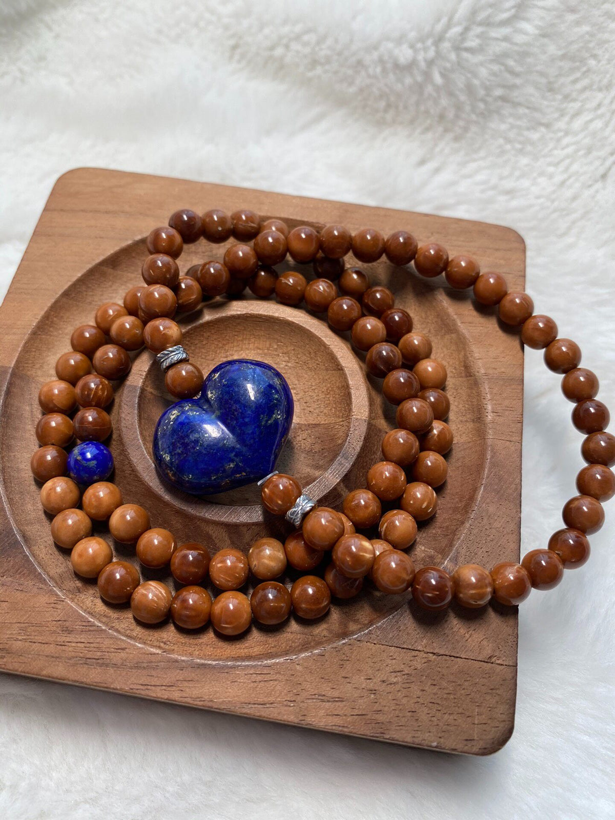 Three-Wrap Stone Bracelet with Lapis Heart Pendant