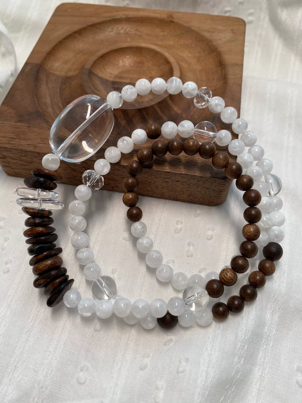 Snowflake Ghost Wit Kwarts Agarakhoud armband met drie lussen