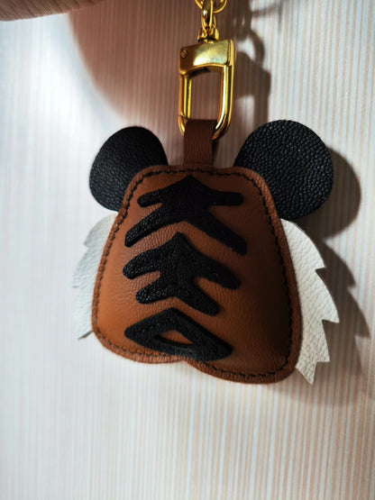 Genuine Leather Tiger Head Keychain with Lobster Clasp