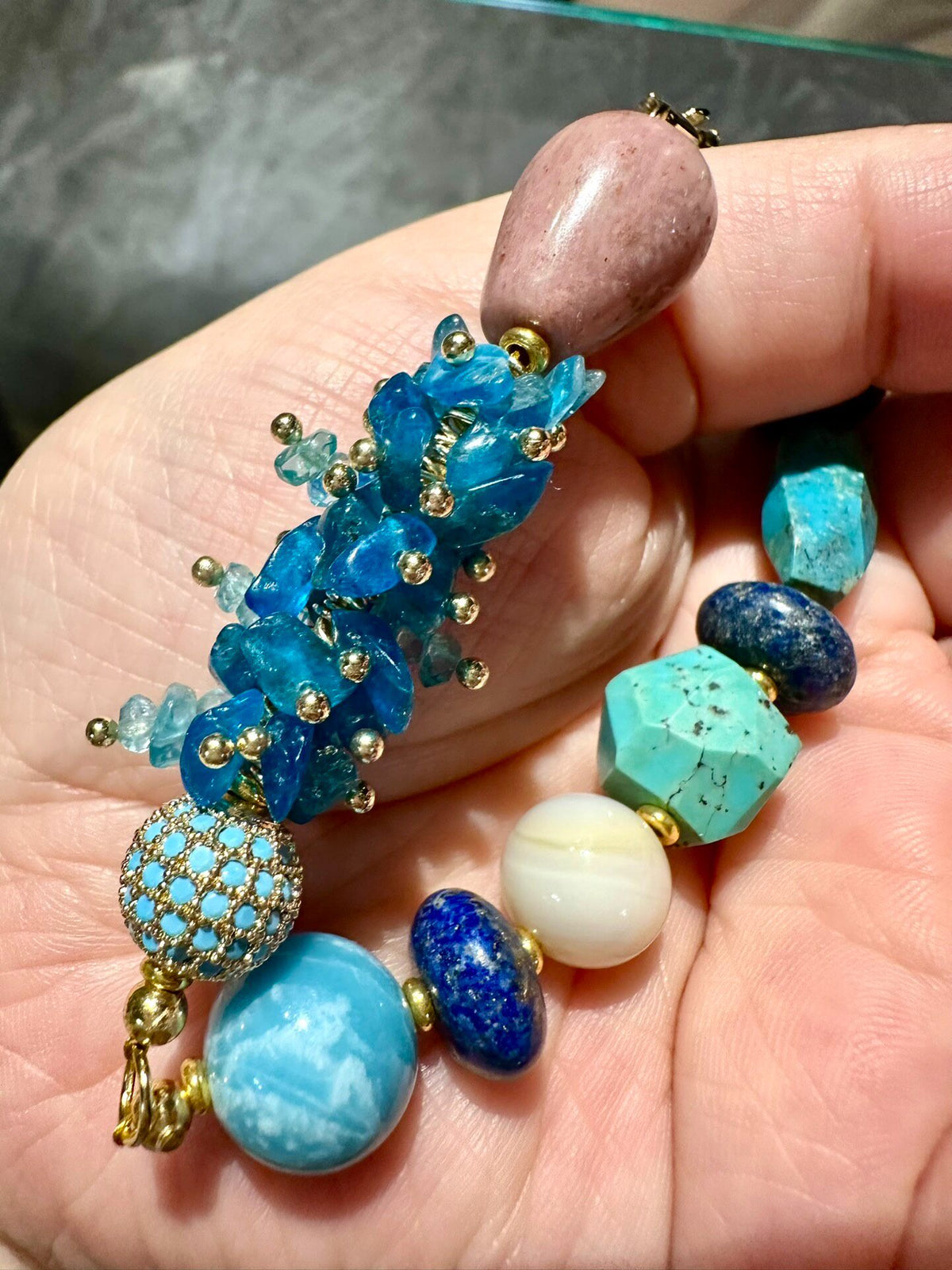 Natural Gemstone Multi Bead Bracelet Blue Green