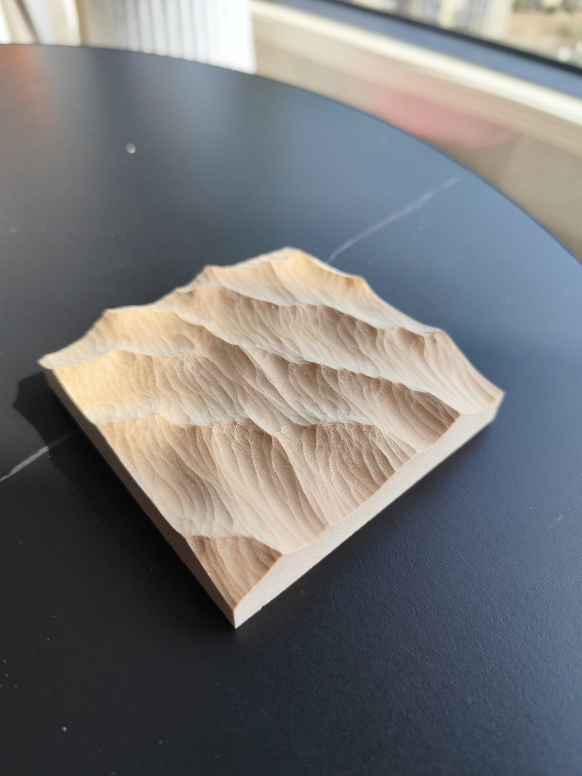 Handcrafted Linden Wood Wave Relief Carving