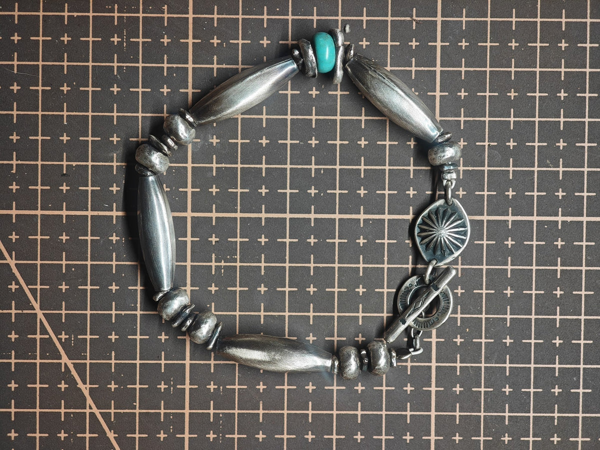 Bracelet Argent Massif Navajo Turquoise Fermoir Tournesol