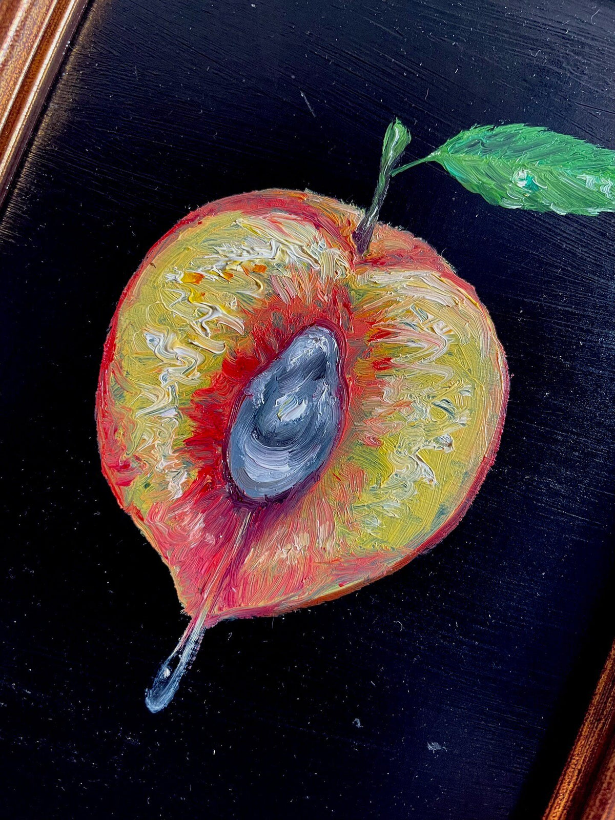 Handgemaltes Pfirsich-Ölgemälde, gerahmte Kunst