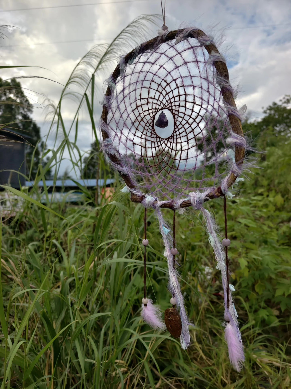 Lavender Dreamcatcher with Amethyst Crystal