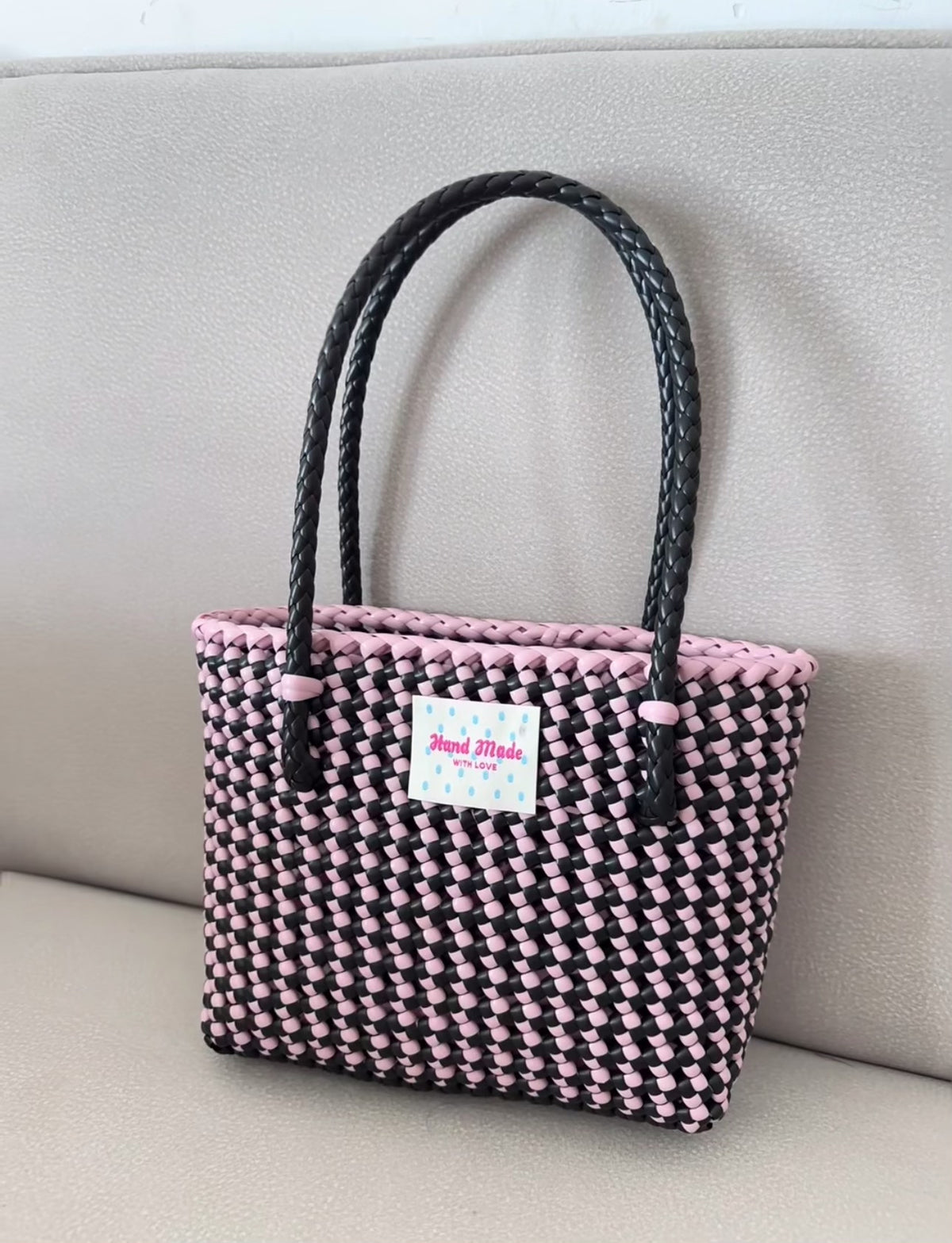 Borsa Intreciata Nero e Rosa