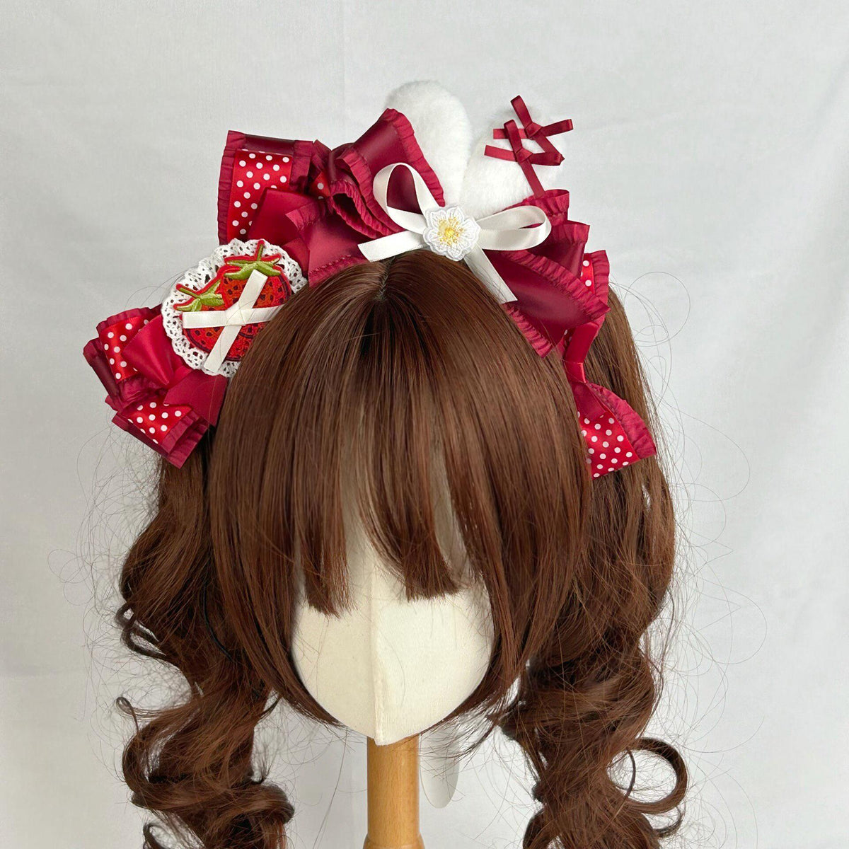 Strawberry Rabbit Ear Headband Lolita Bow