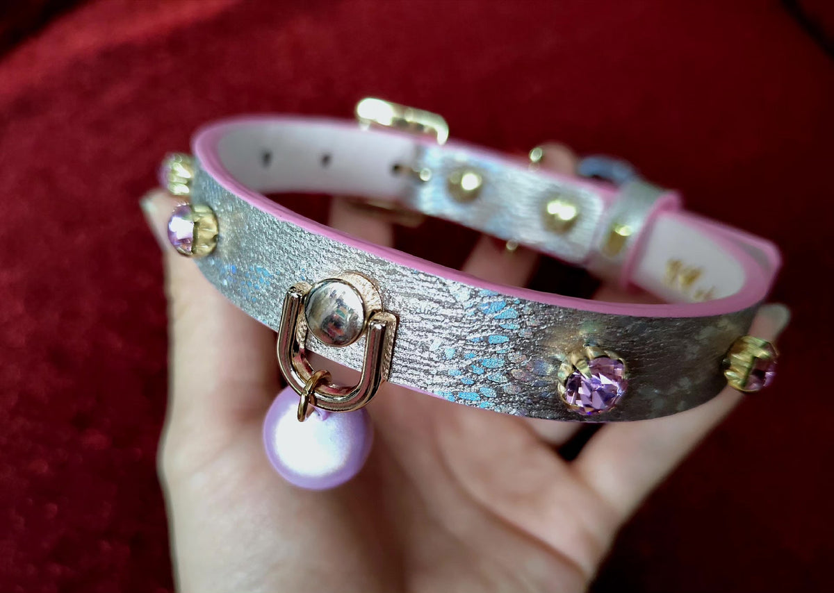 Rose Gold Lace Laser Leather Pet Collar