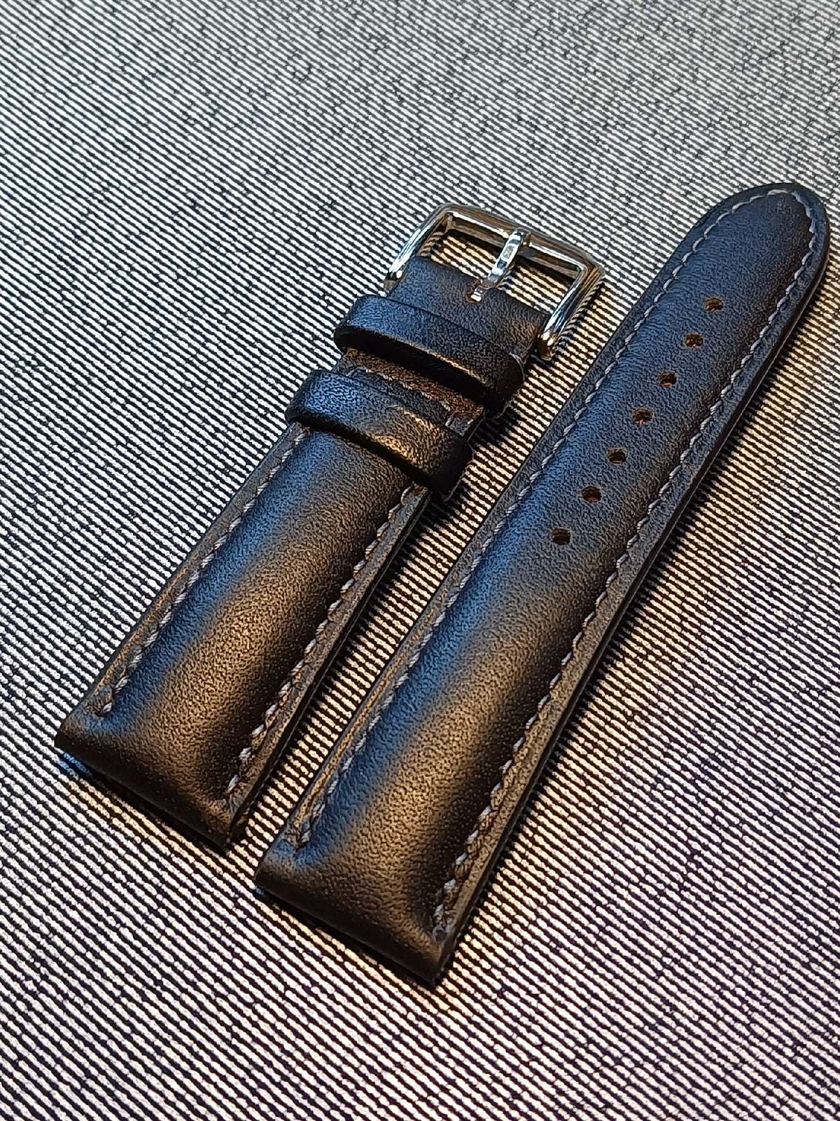 Handcrafted Black Leather Watch Strap