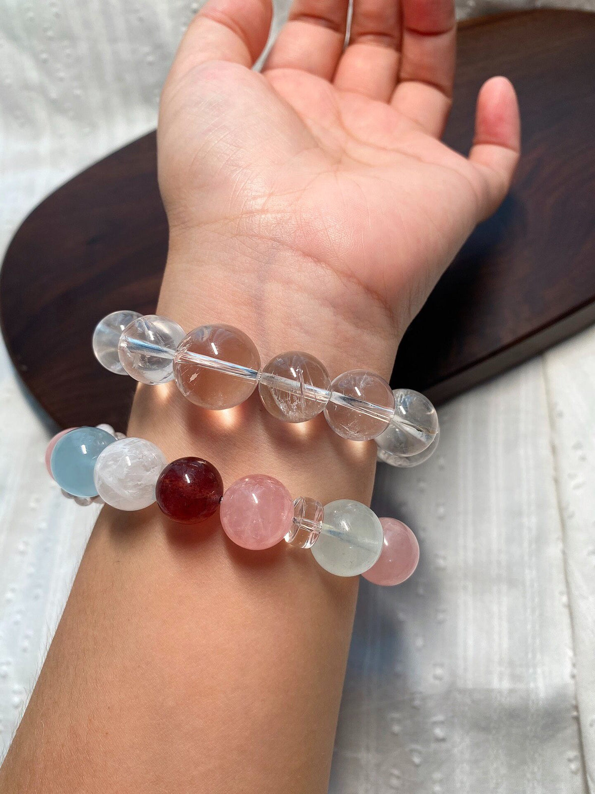 White Quartz Crystal Heart Bead Bracelet