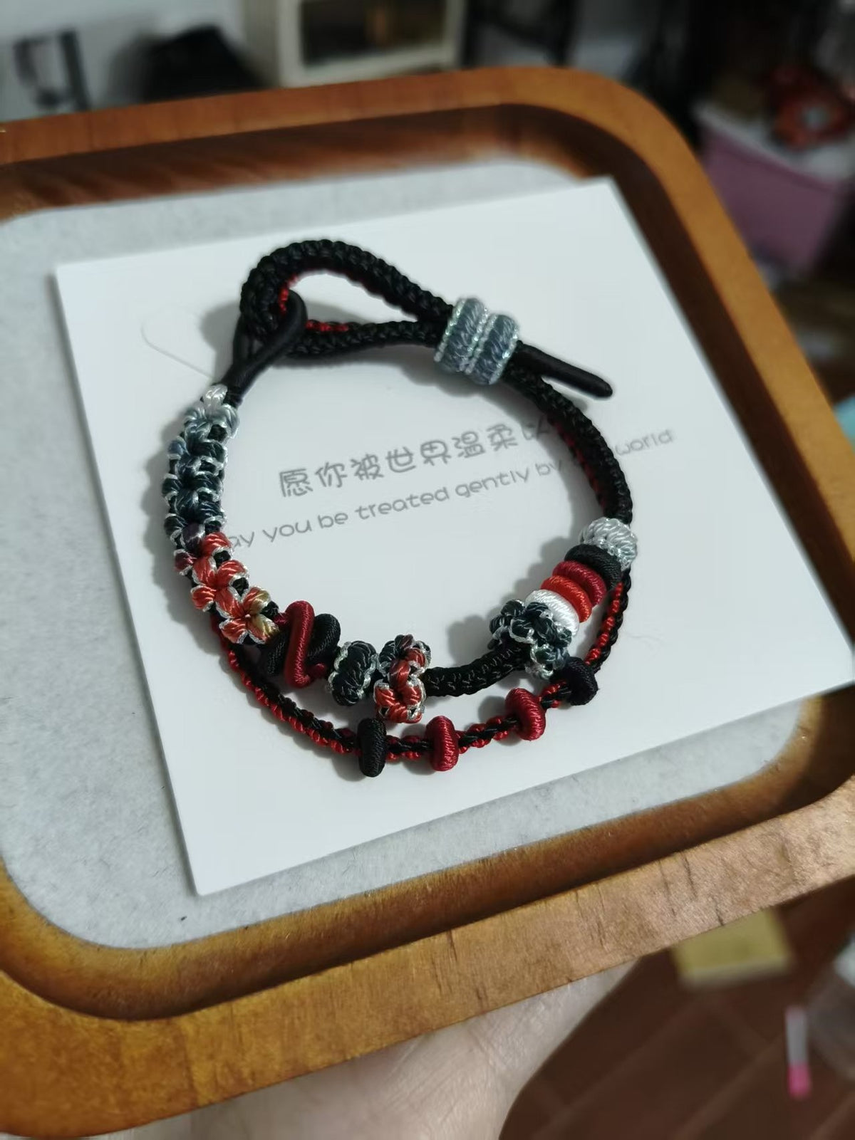Handwoven Black Red Double Layer Bracelet